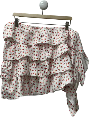 PrettyLittleThing White Red Cherry Printed Ruffle Tiered Mini Skirt UK 14