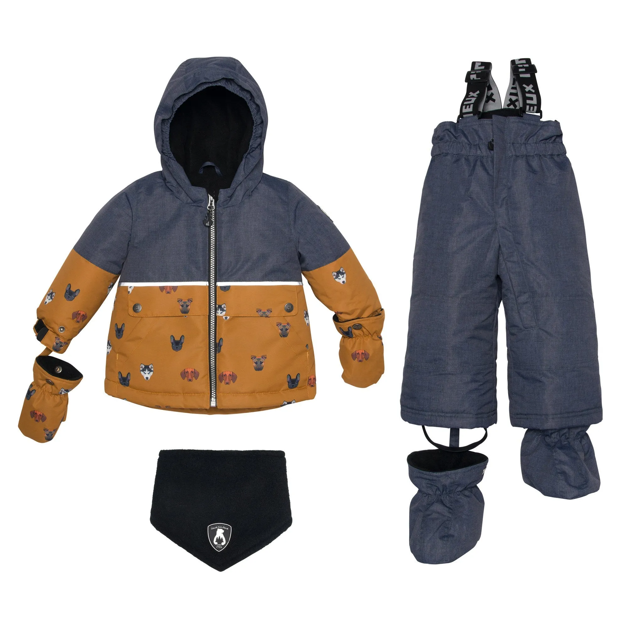 Printed Little Dogs Two Piece Snowsuit Grey And Yellow