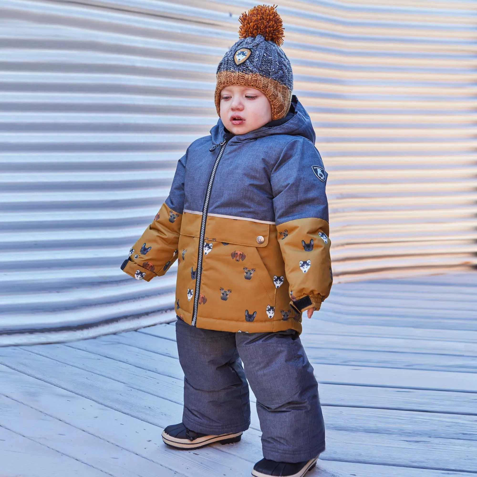 Printed Little Dogs Two Piece Snowsuit Grey And Yellow