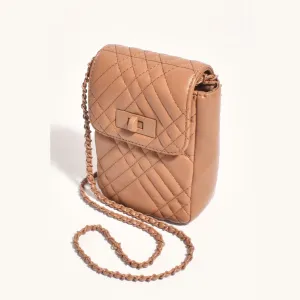 Prudence Quilted Mini Crossbody Bag (Tan)
