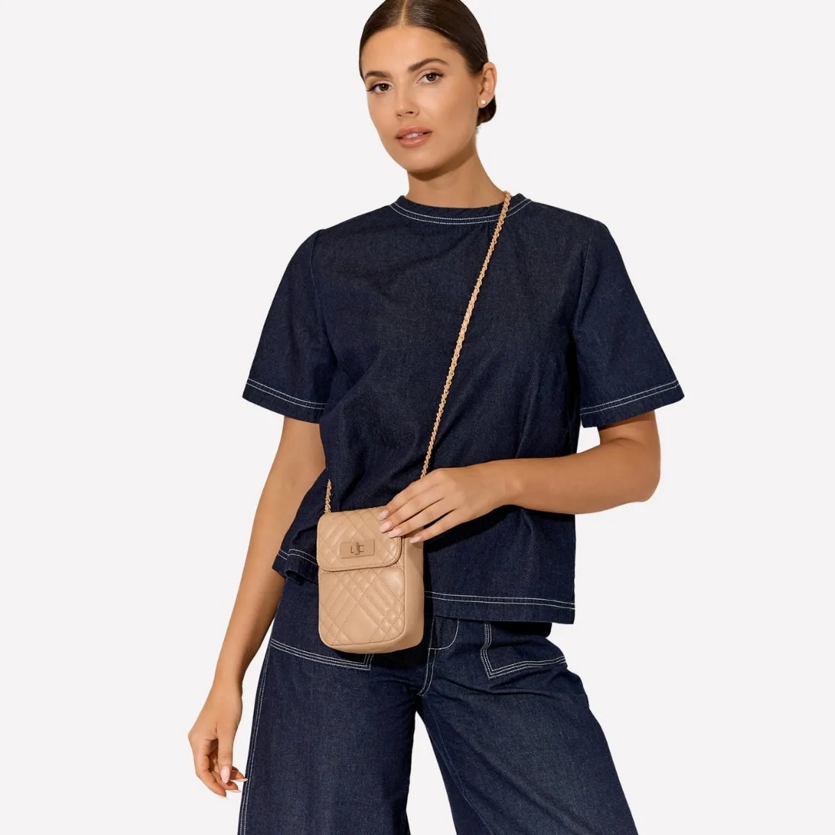 Prudence Quilted Mini Crossbody Bag (Tan)