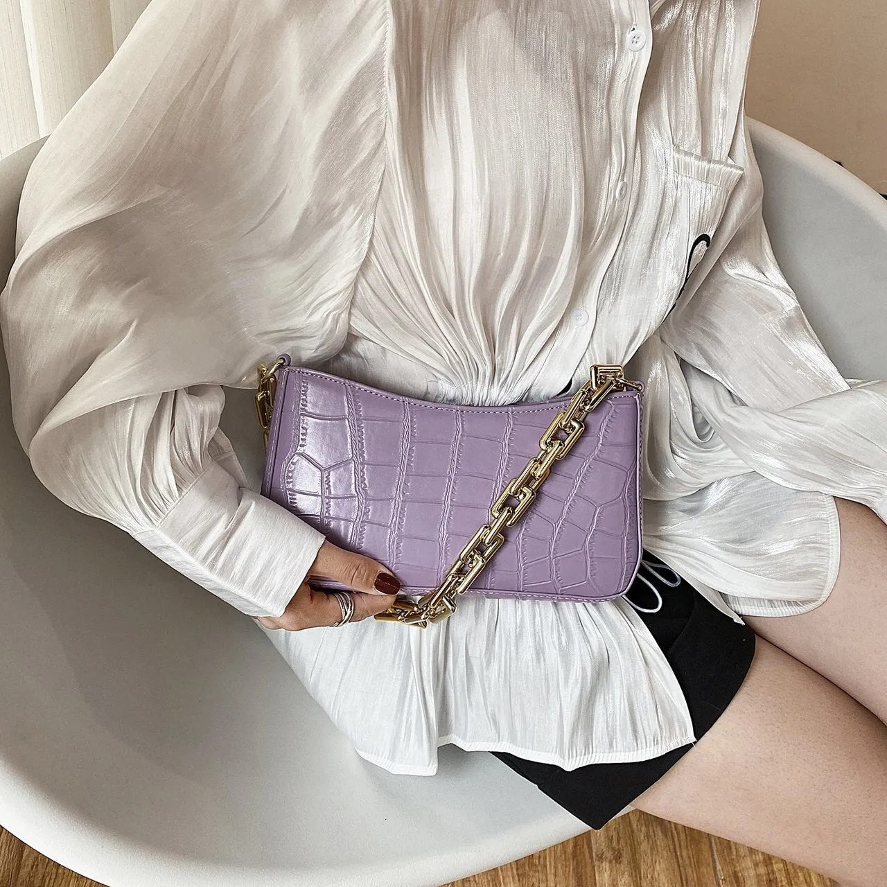PU Chilo Leather  Chain Shoulder Bag For Women