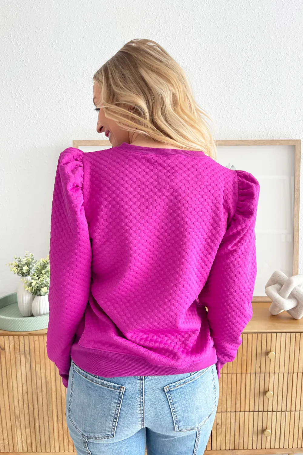 Puff Shoulder Quilted Sweatshirt