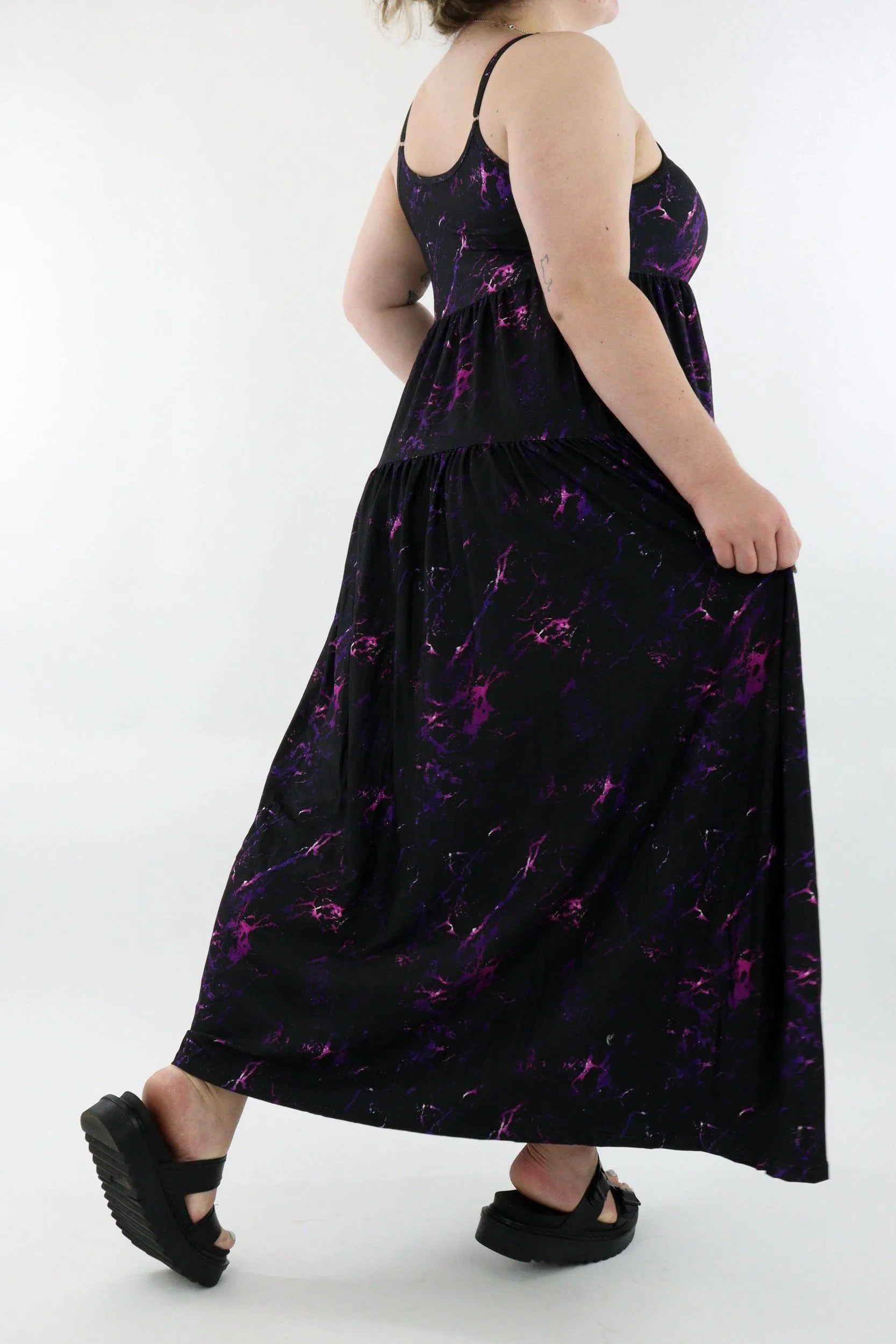 Purple Marble - Strappy Maxi Dress - Pockets