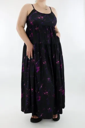 Purple Marble - Strappy Maxi Dress - Pockets