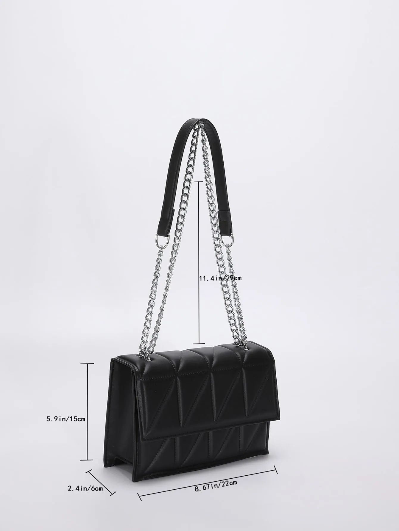 Quilted Chain Flap Square Bag - Black