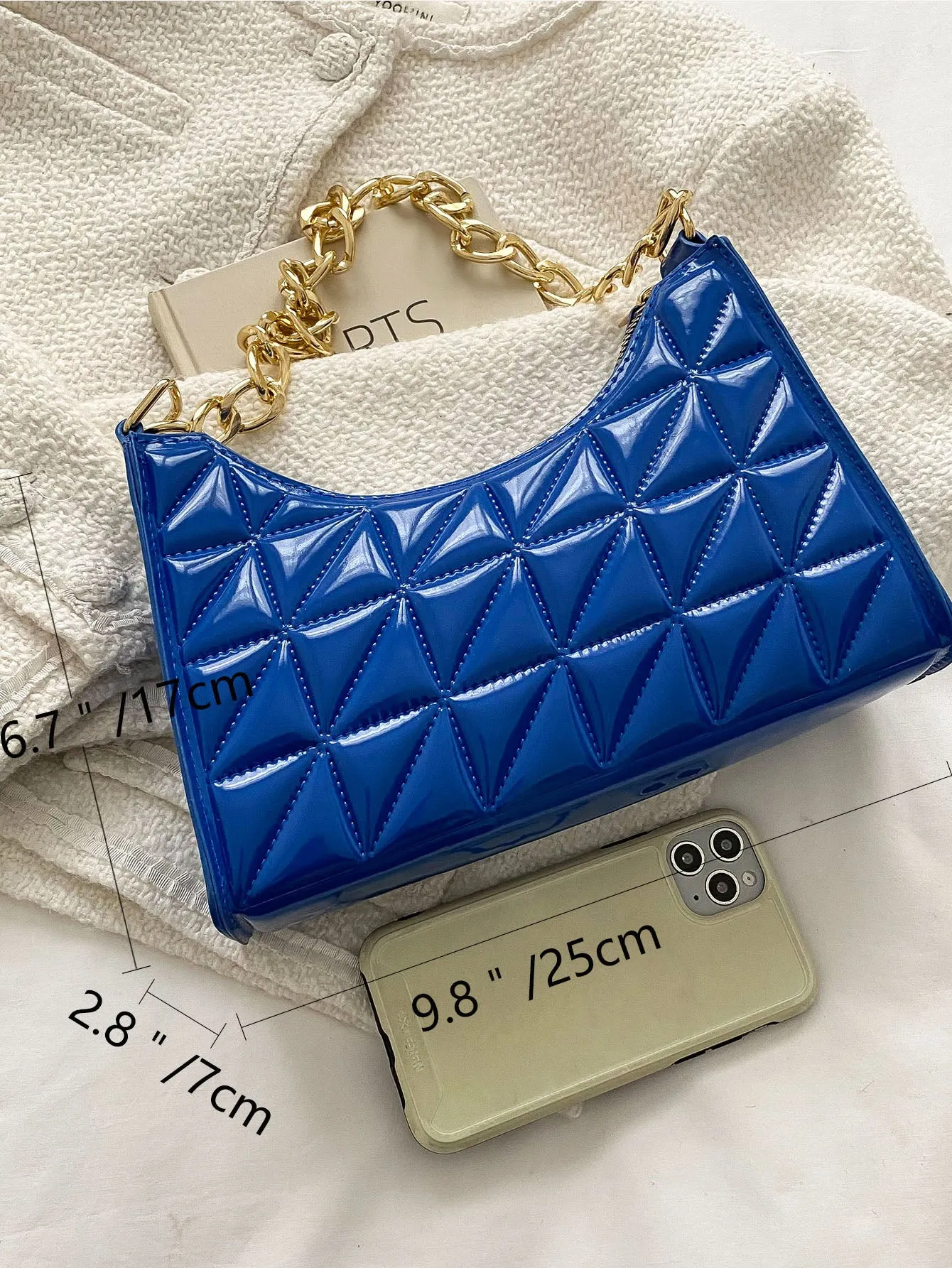 Quilted Pattern Baguette Bag - Blue - FD ⚡