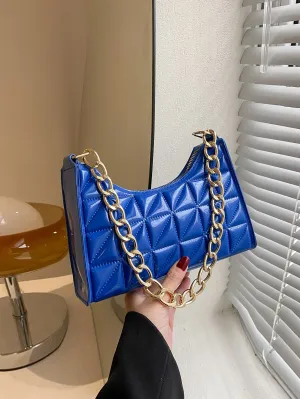 Quilted Pattern Baguette Bag - Blue - FD ⚡