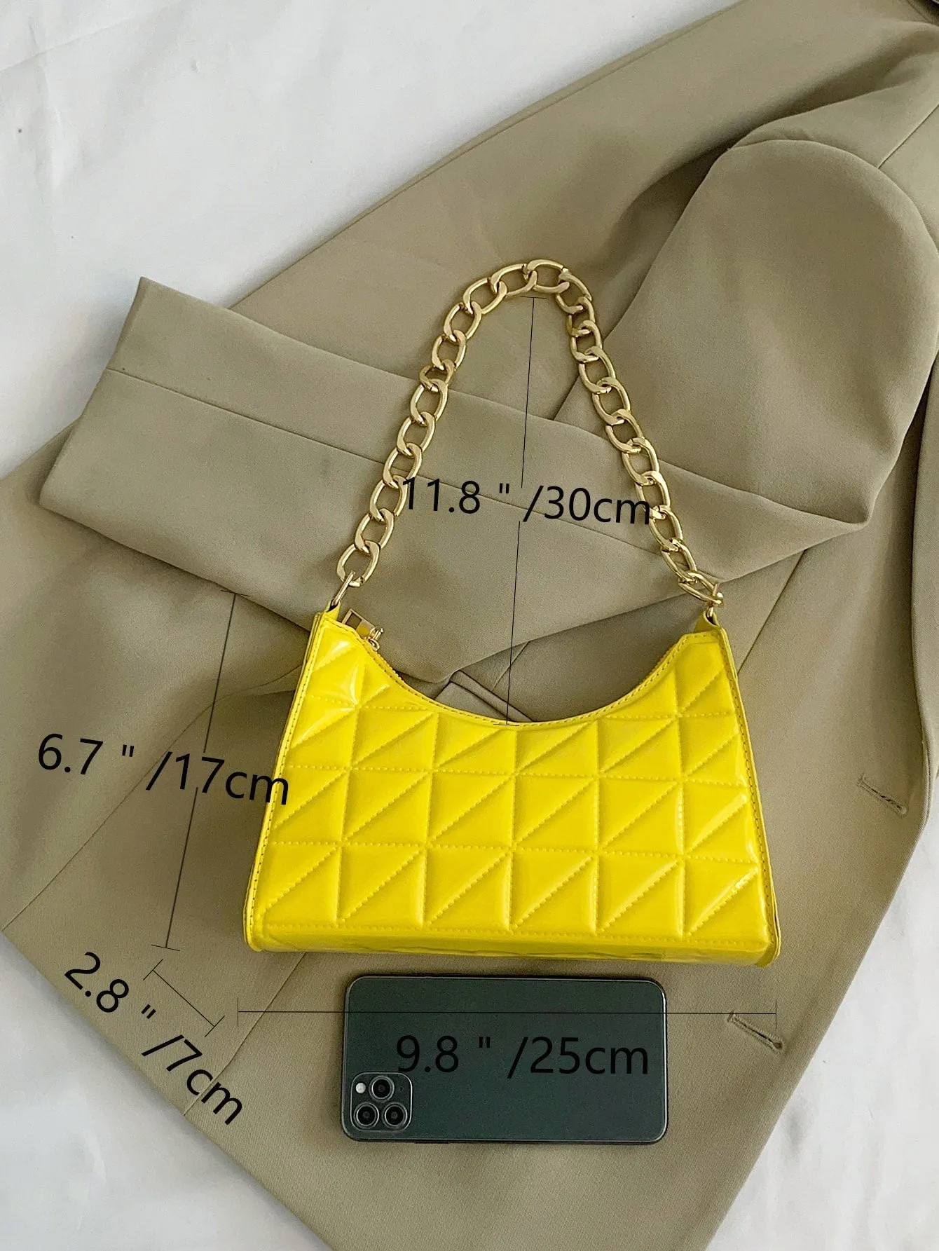 Quilted Pattern Baguette Bag - Yellow