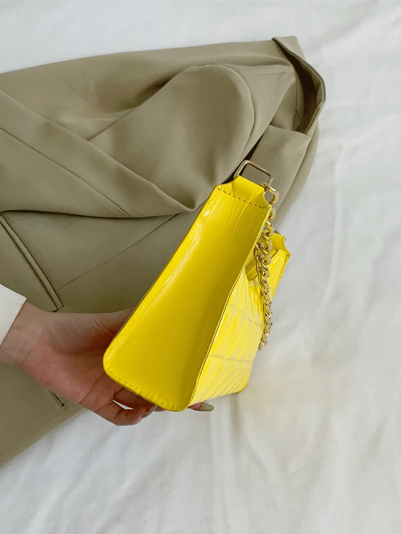 Quilted Pattern Baguette Bag - Yellow
