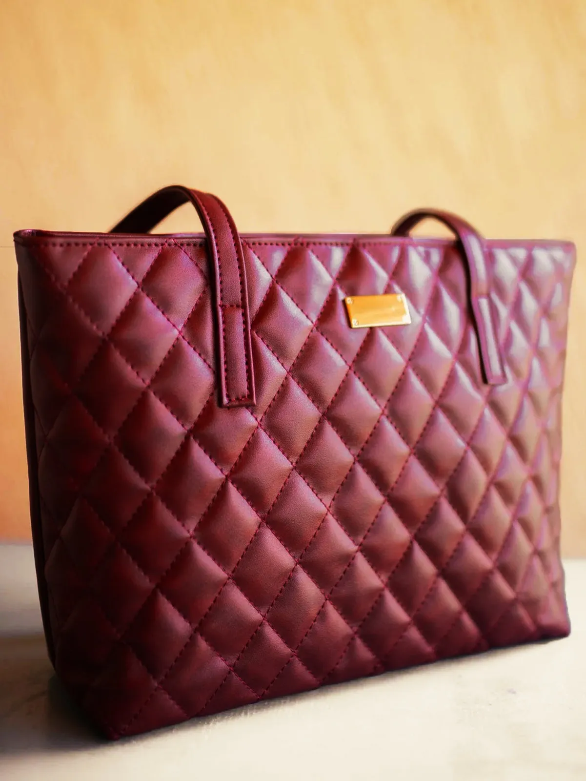 Quilted Pattern Shoulder Tote Bag - Burgundy - FD ⚡