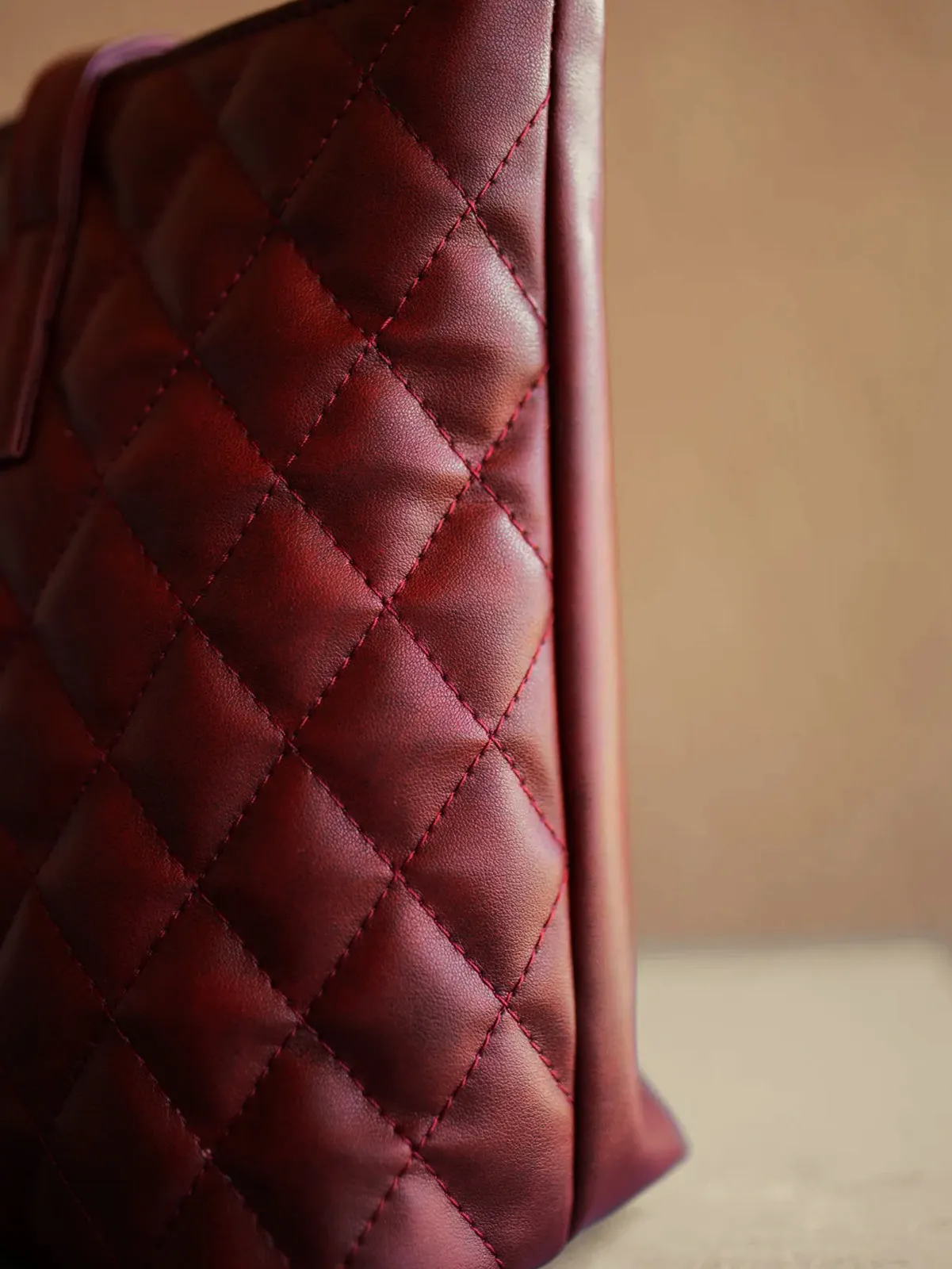 Quilted Pattern Shoulder Tote Bag - Burgundy - FD ⚡