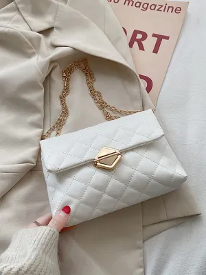 Quilted Push Lock Chain Bag - White