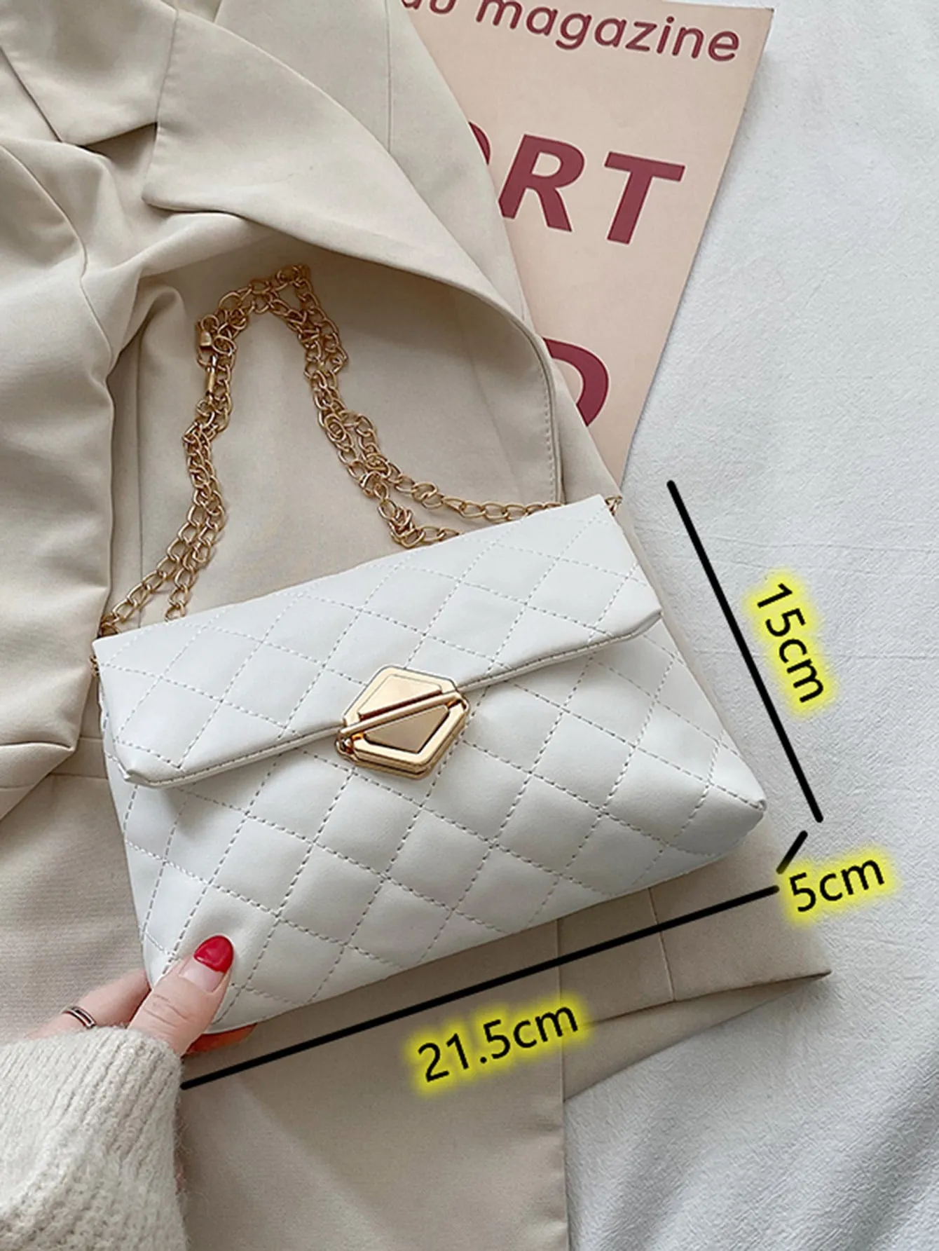 Quilted Push Lock Chain Bag - White