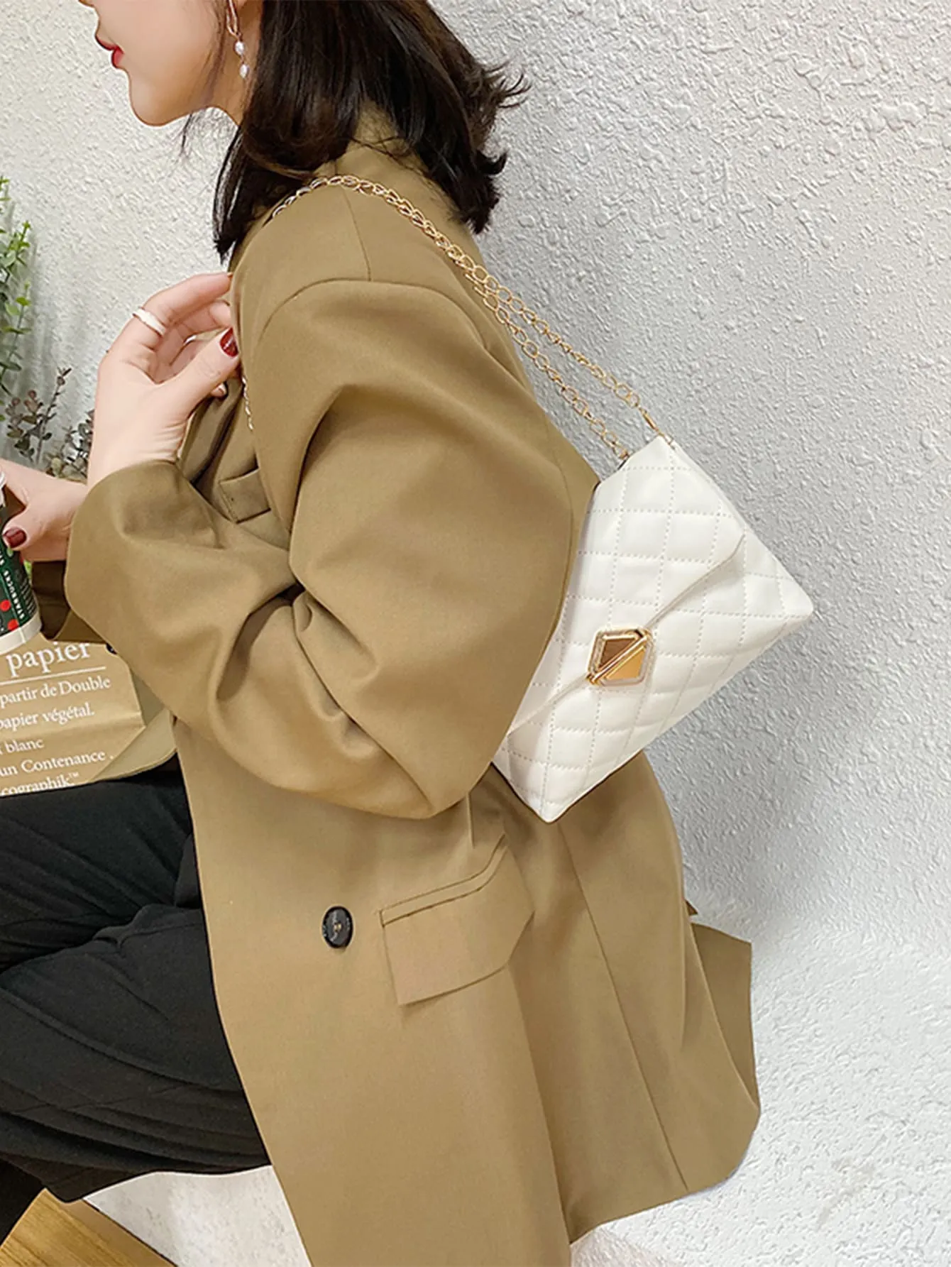 Quilted Push Lock Chain Bag - White