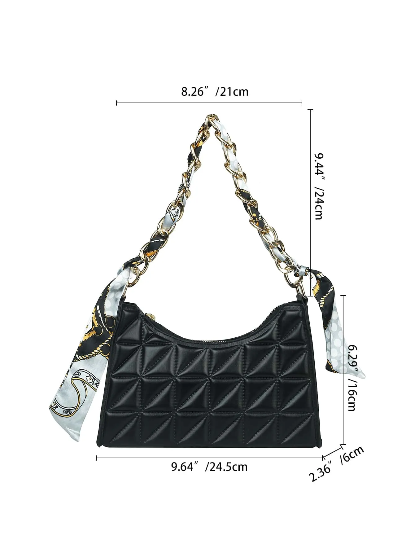 Quilted Twilly Scarf Decor Baguette Bag - Black