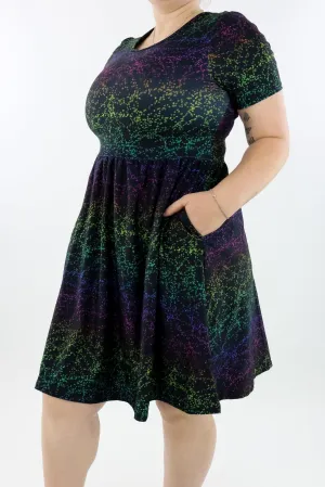 Rainbow Glitter - Short Sleeve Skater Dress - Knee Length - Side Pockets