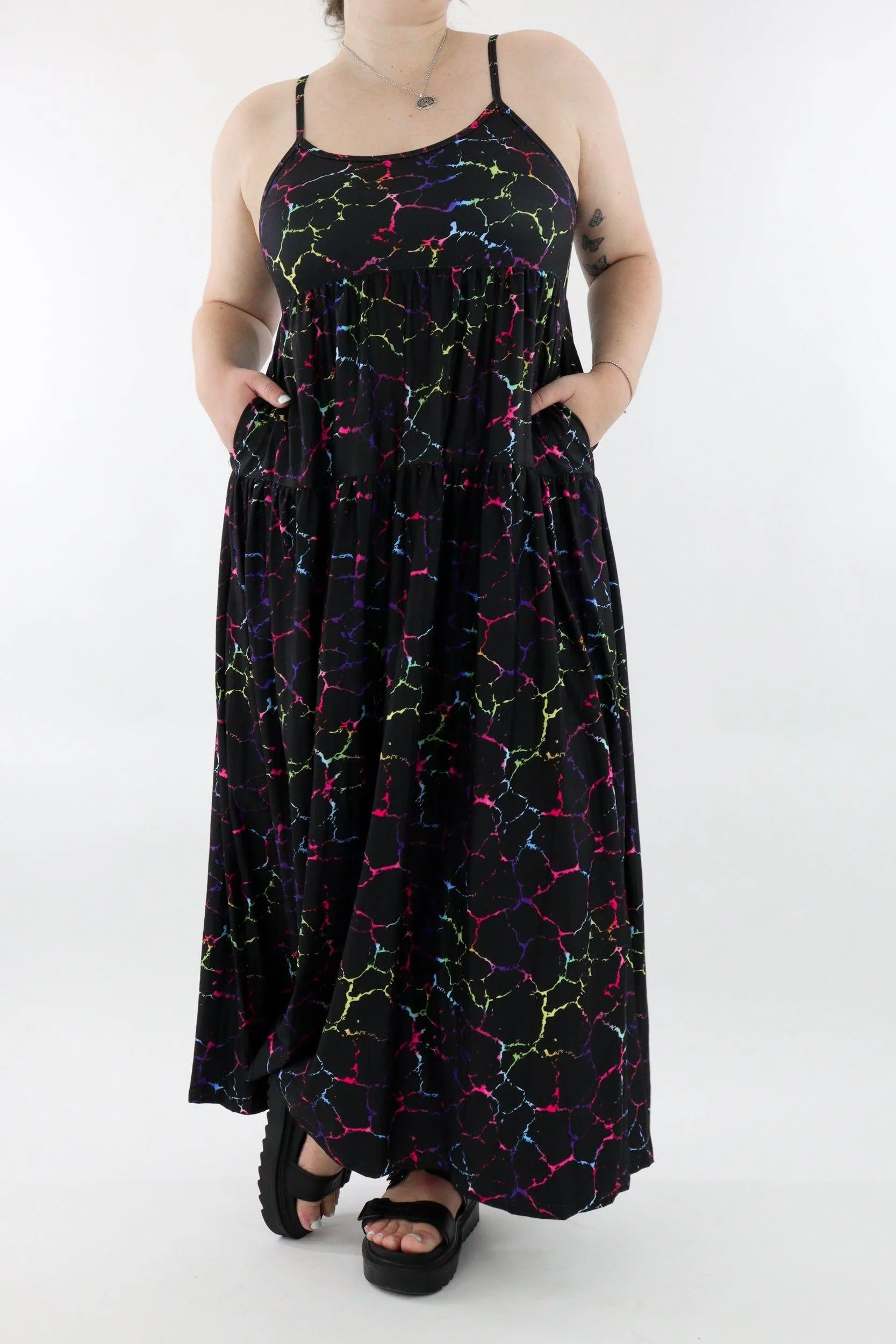 Rainbow Marble - Strappy Maxi Dress - Pockets