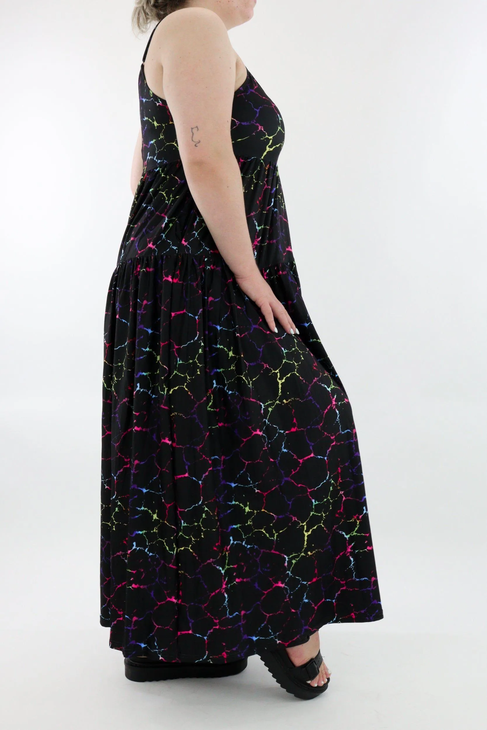 Rainbow Marble - Strappy Maxi Dress - Pockets