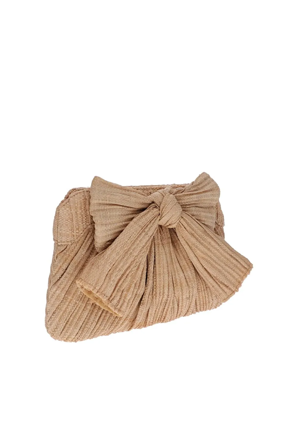 Rayne Pleated Straw Bow Clutch
