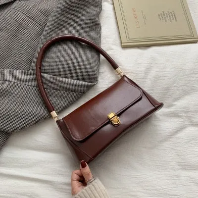 Realaiot Solid Color PU Leather Handbags For Women Shoulder Bag Female Small Elegant Totes Lady Handbag Luxury Hand Bag