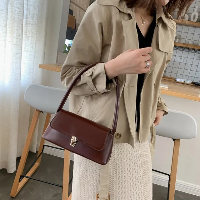 Realaiot Solid Color PU Leather Handbags For Women Shoulder Bag Female Small Elegant Totes Lady Handbag Luxury Hand Bag