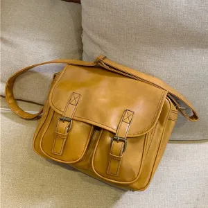 Realaiot Vintage Women Messenger Bag Large Capacity Oil Wax Leather Female Shoulder Bag Ladies Crossbody Bag Casual Big Handbag Yellow