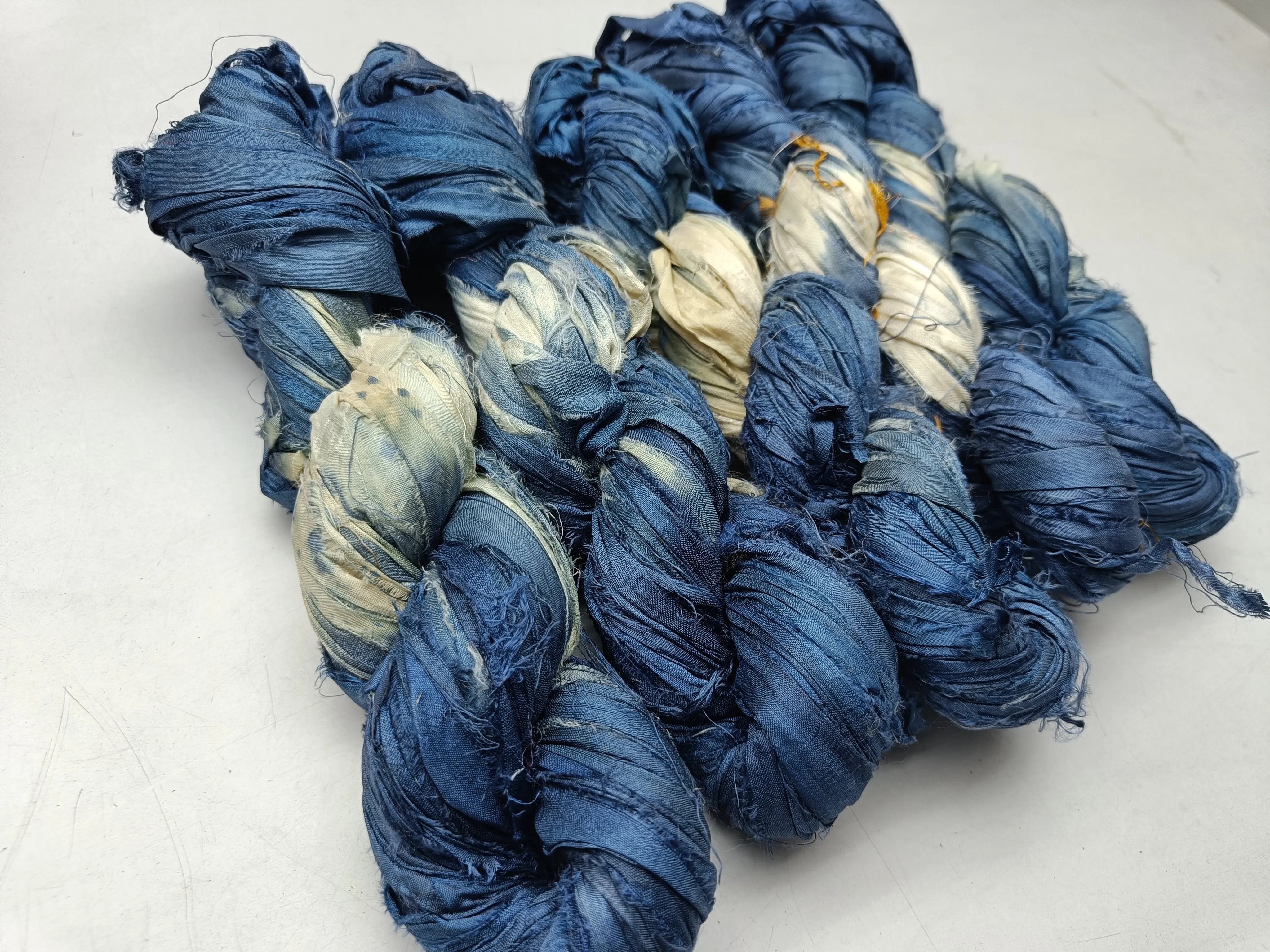 Recycled Sari Silk Ribbon Blue Bazaar