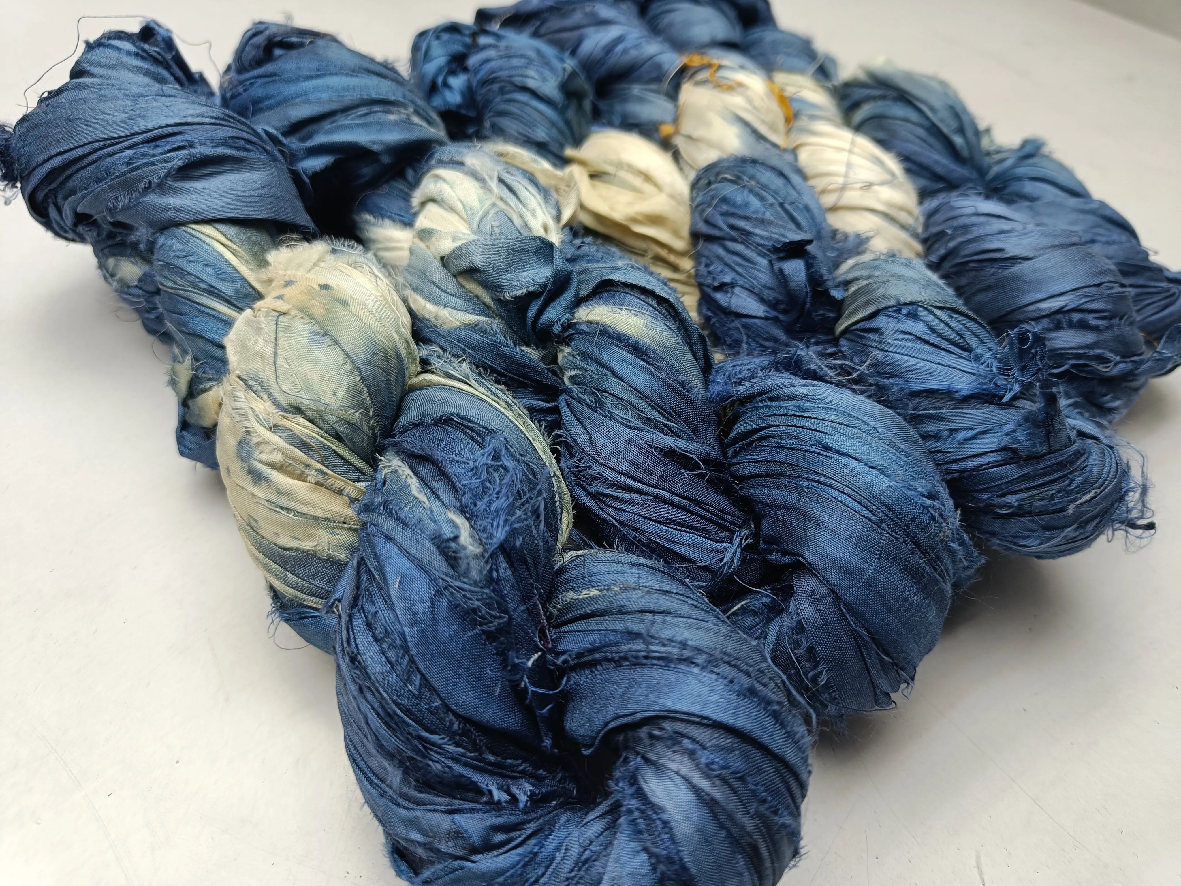 Recycled Sari Silk Ribbon Blue Bazaar