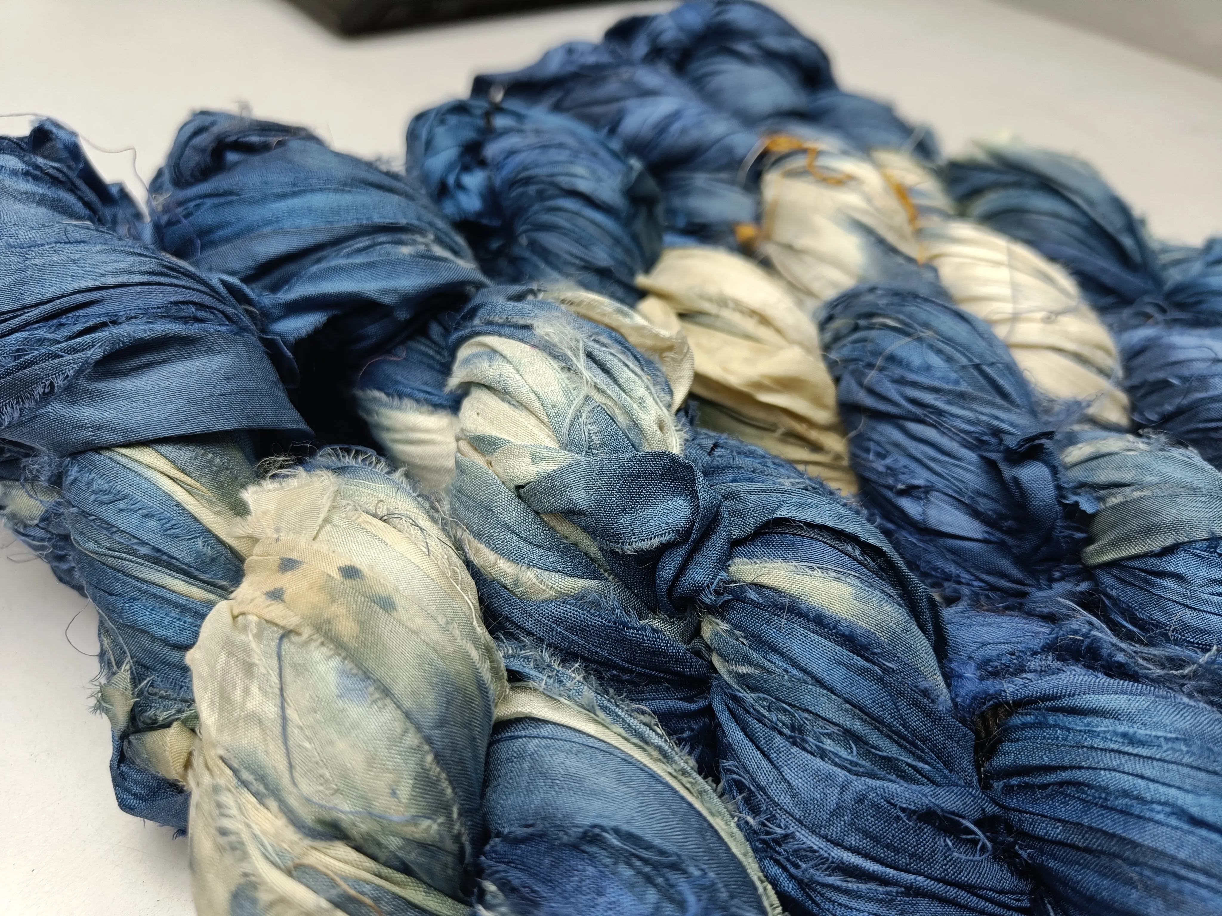Recycled Sari Silk Ribbon Blue Bazaar