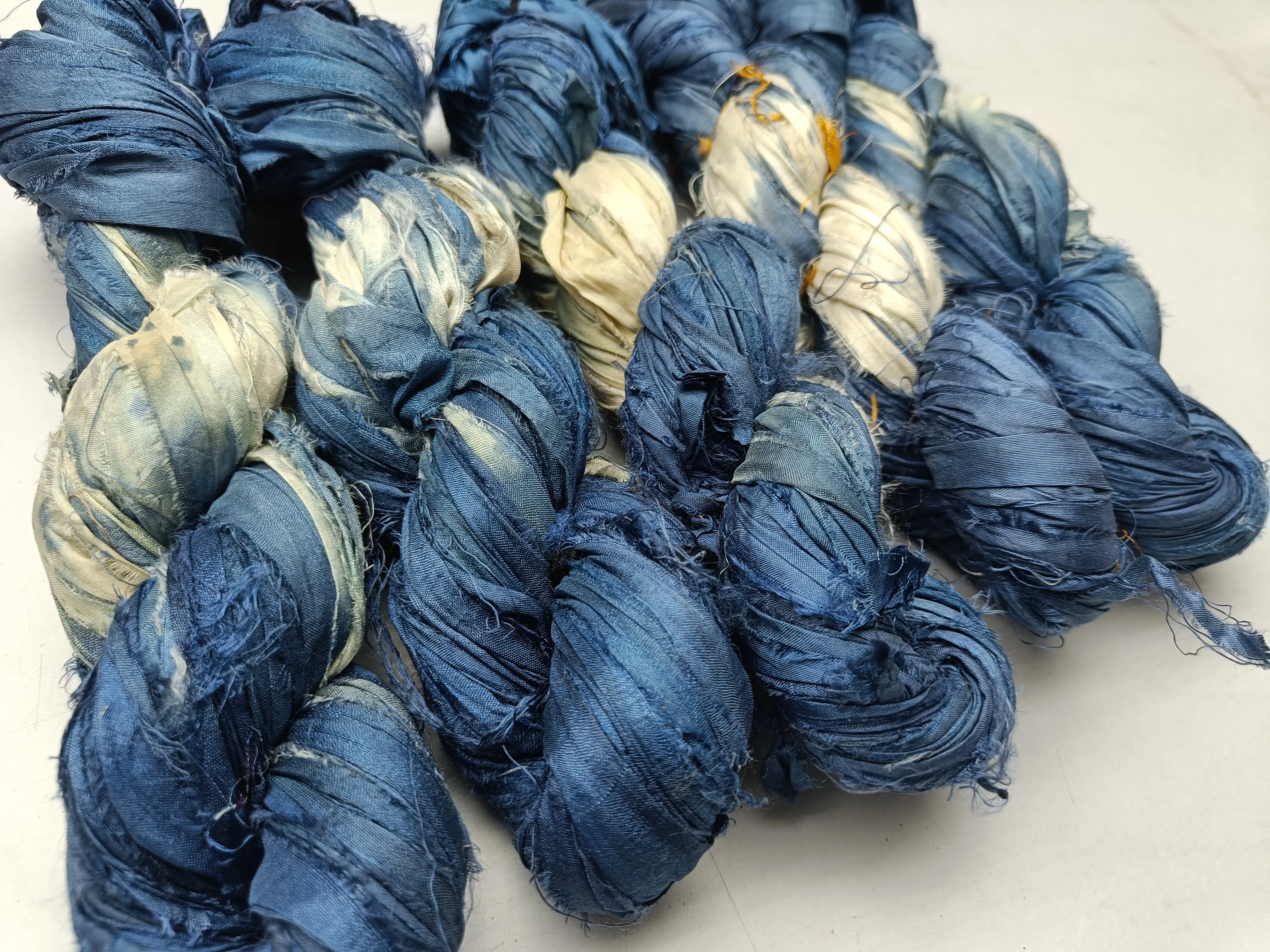 Recycled Sari Silk Ribbon Blue Bazaar