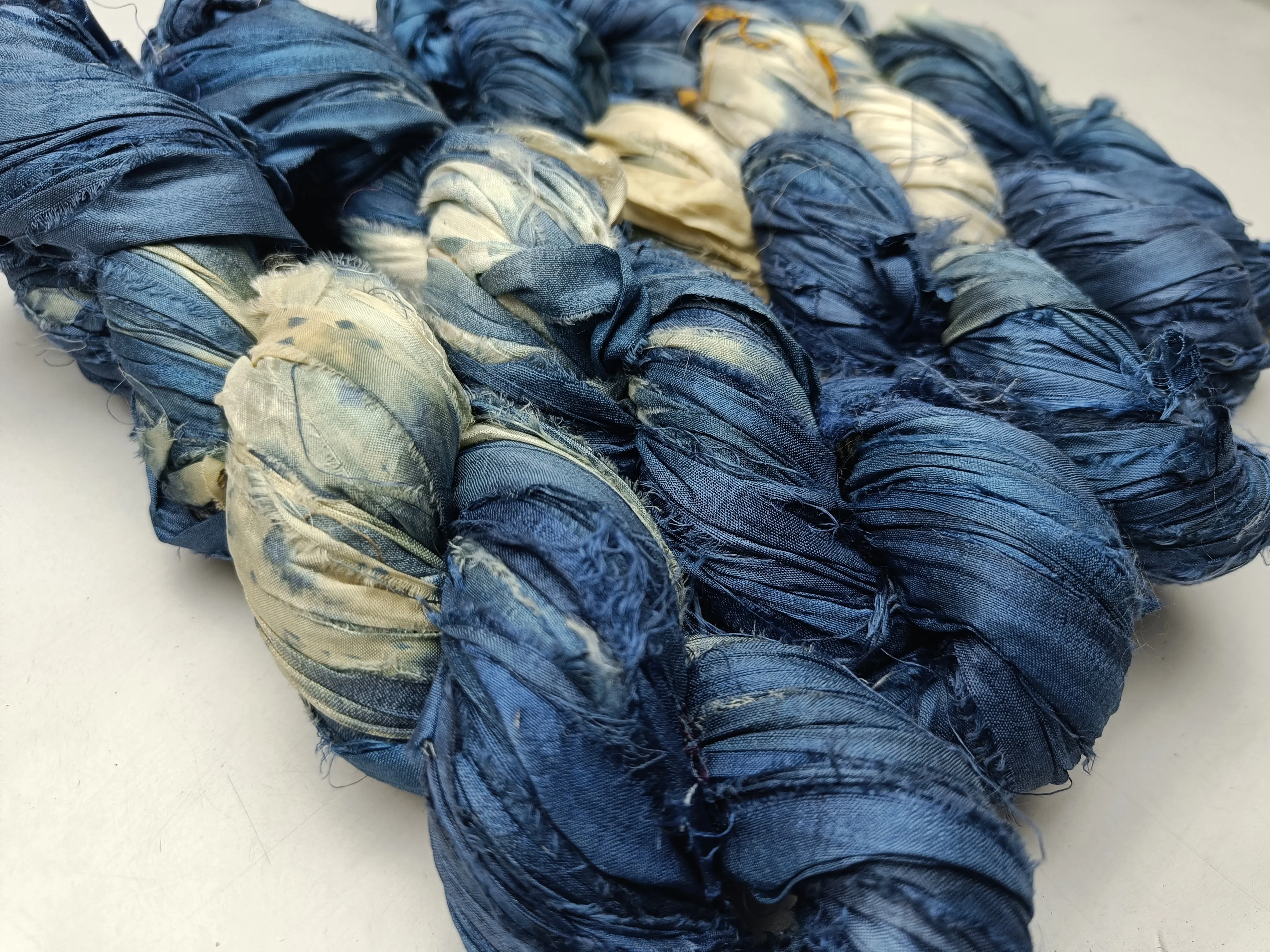 Recycled Sari Silk Ribbon Blue Bazaar