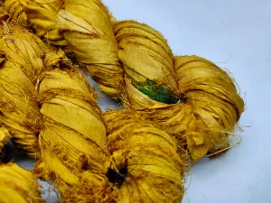 Recycled Sari Silk Ribbon - Canary