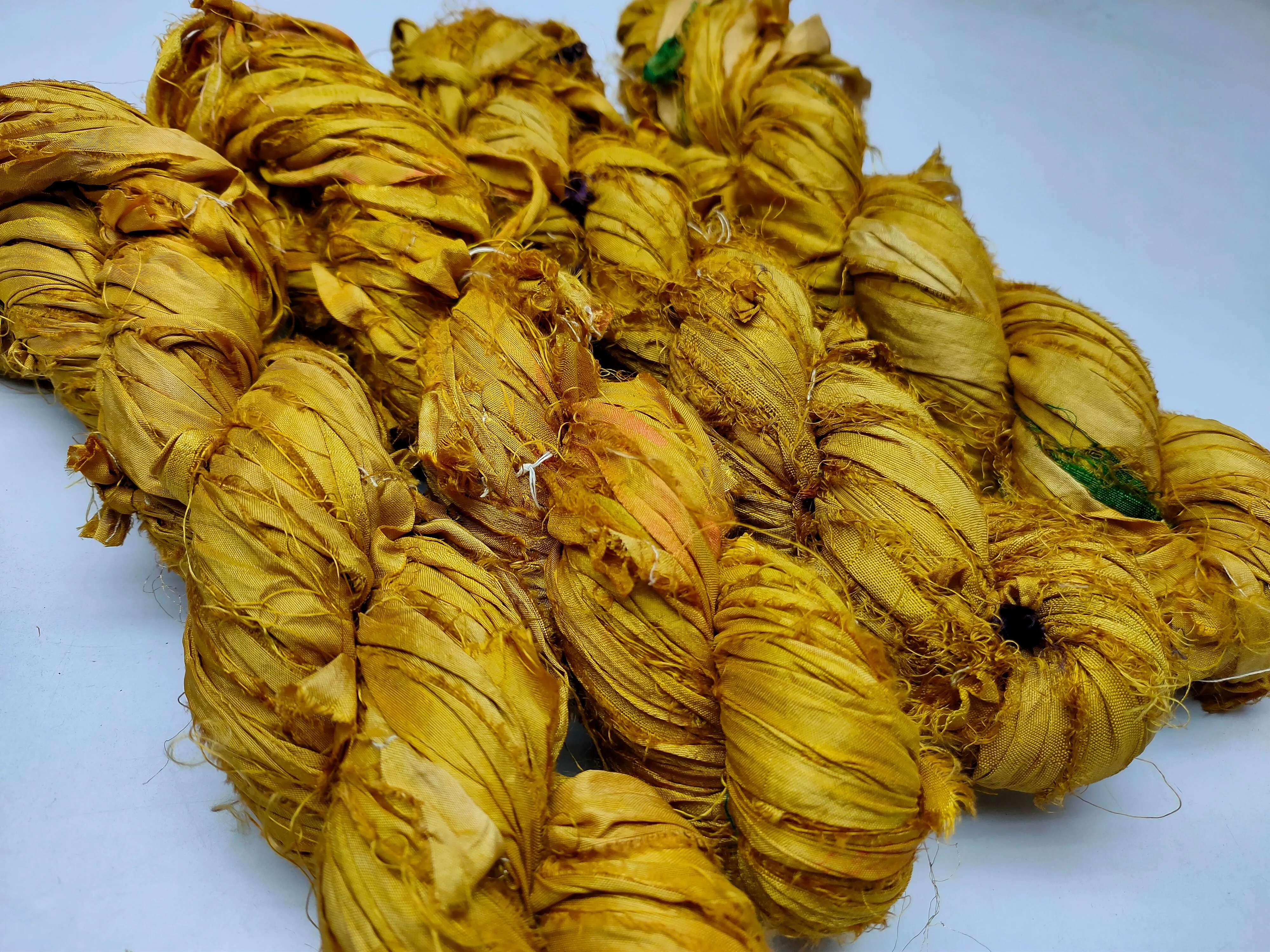 Recycled Sari Silk Ribbon - Canary