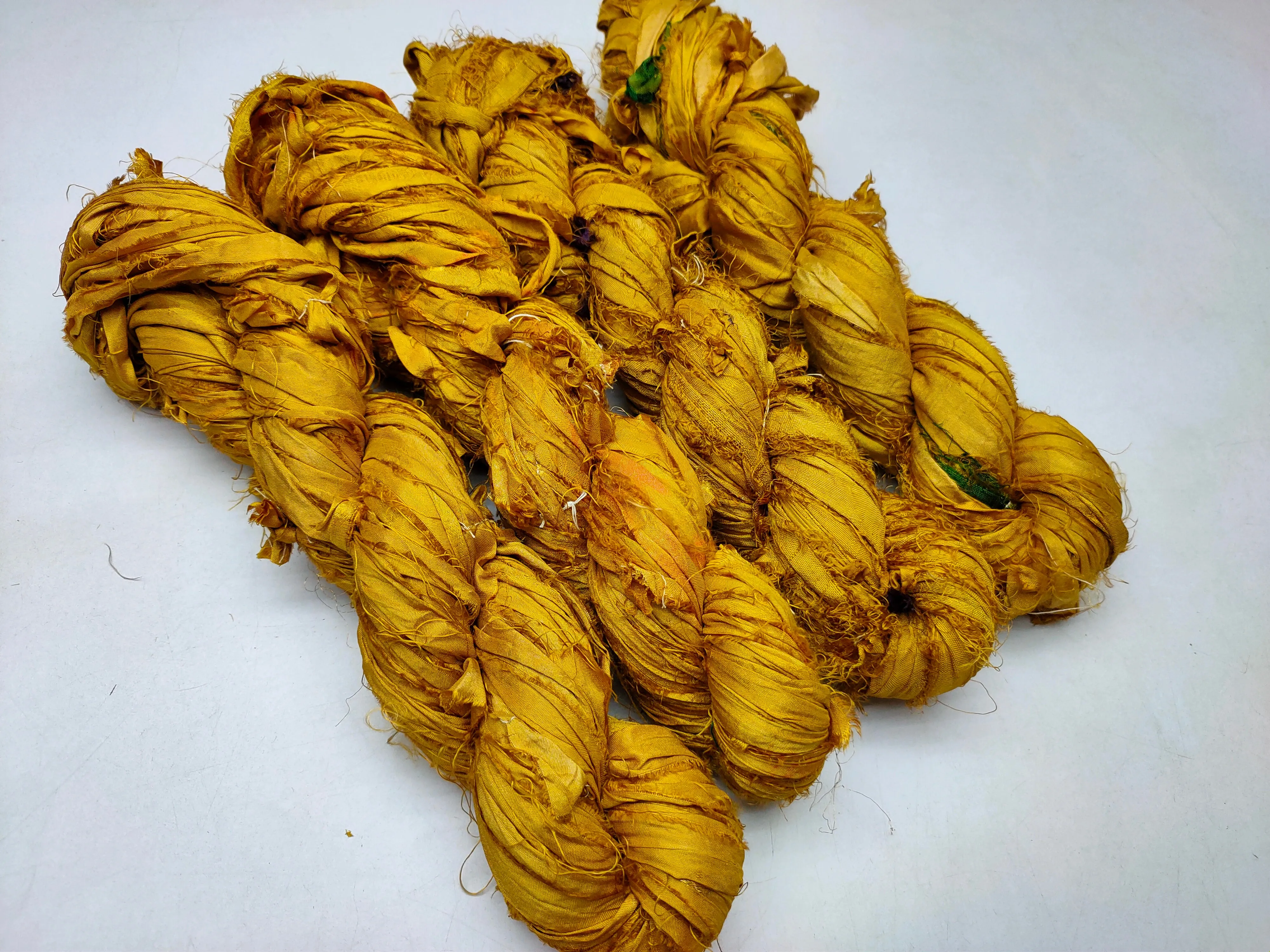 Recycled Sari Silk Ribbon - Canary