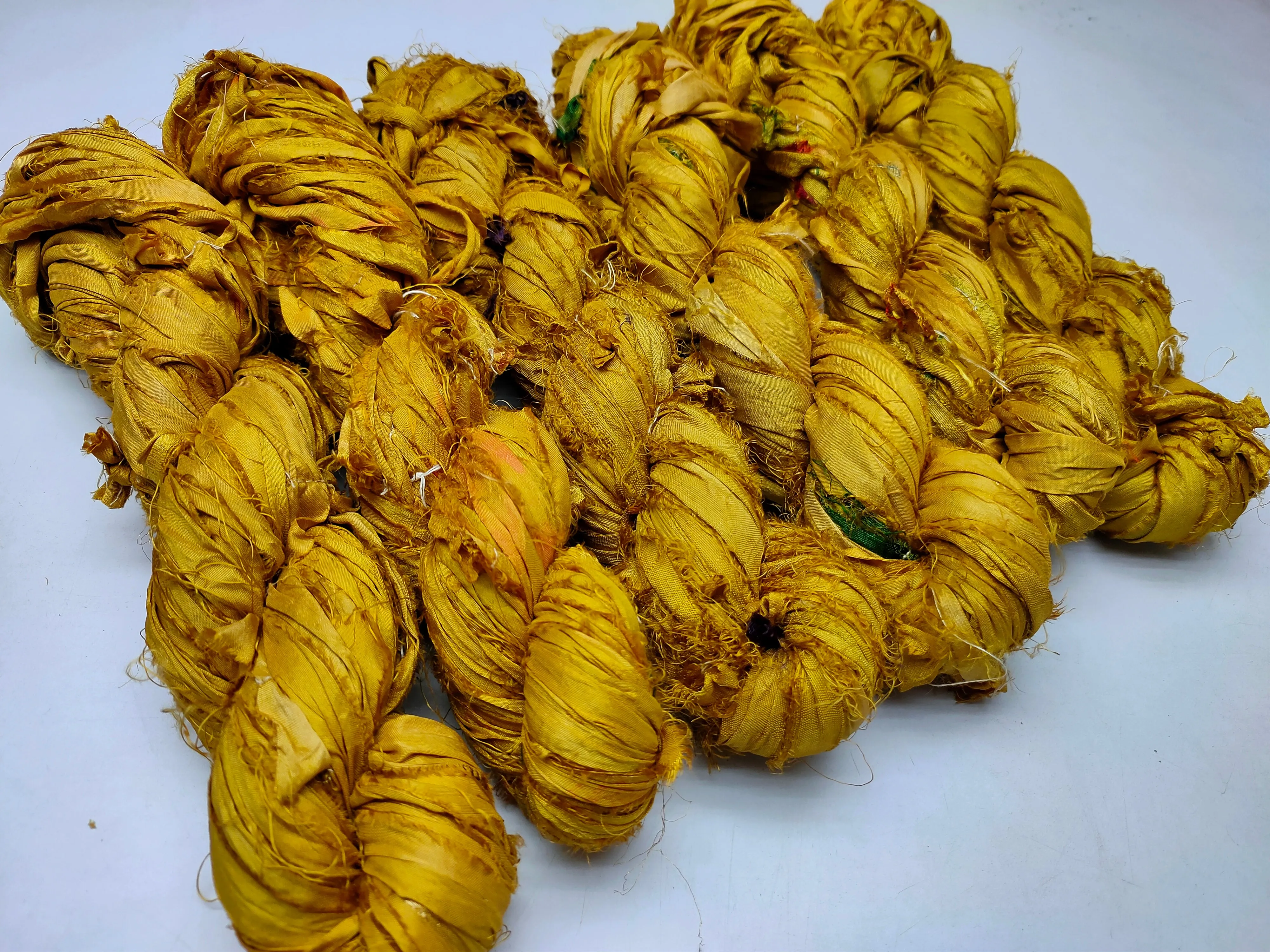 Recycled Sari Silk Ribbon - Canary