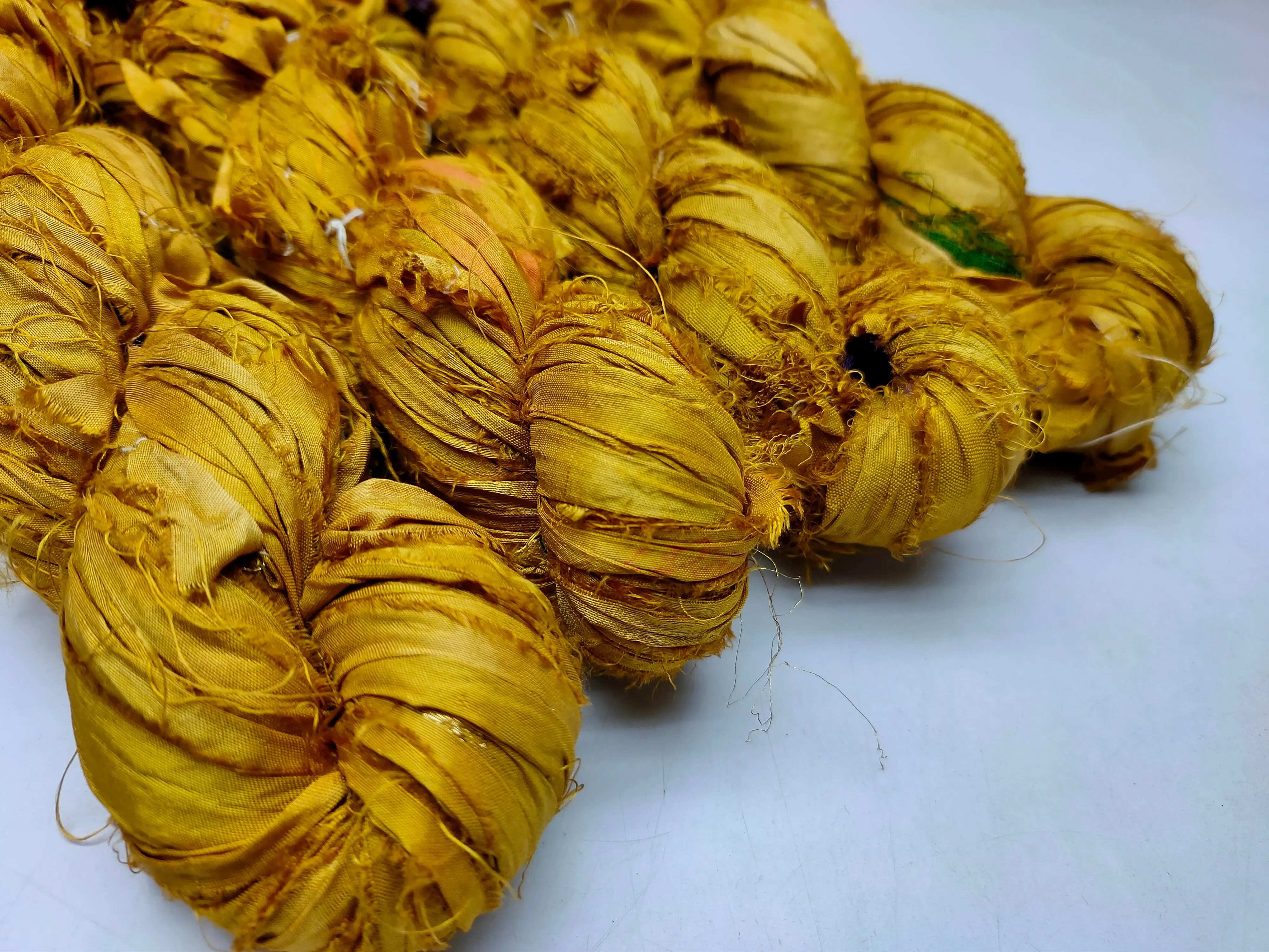 Recycled Sari Silk Ribbon - Canary