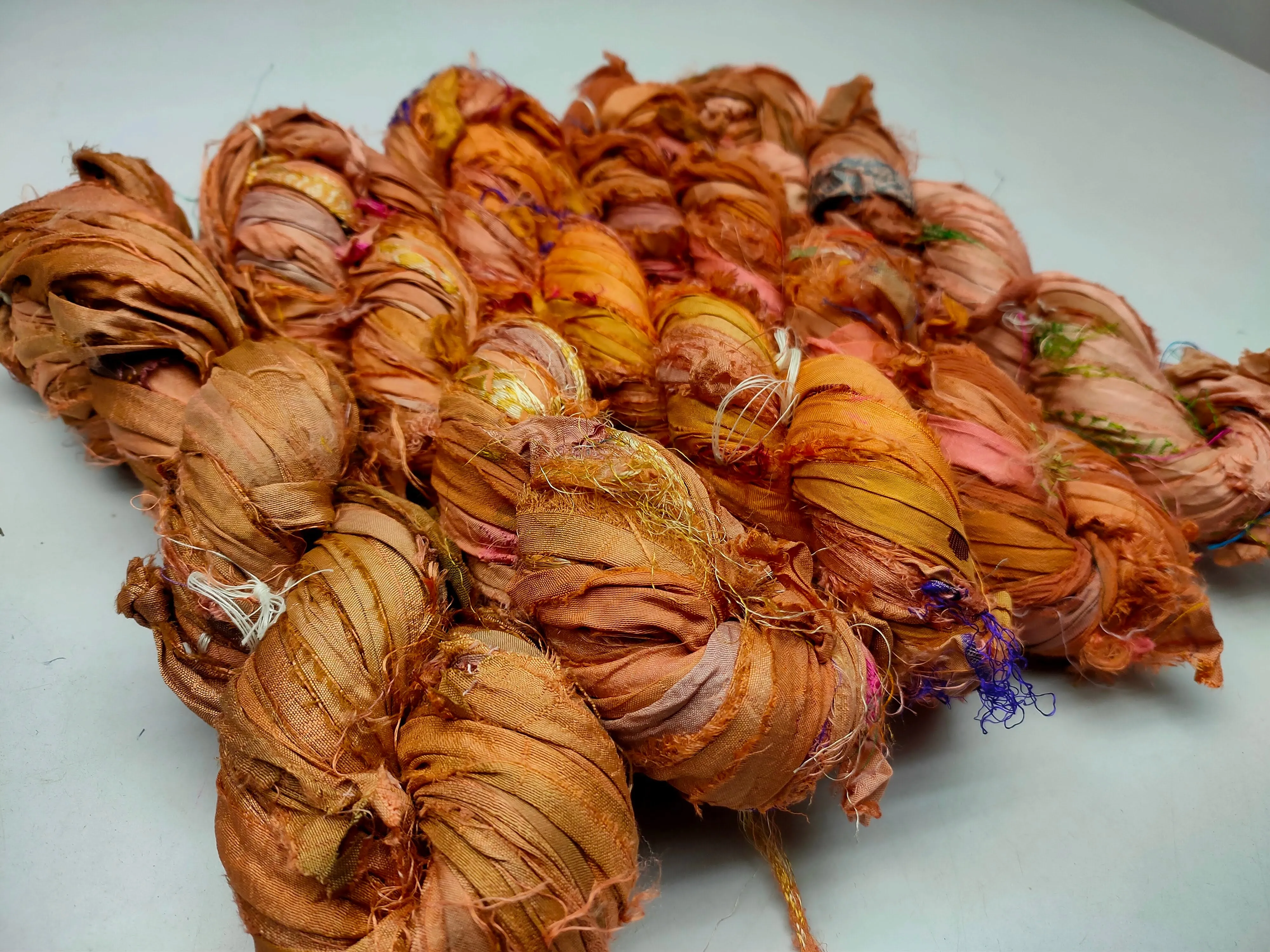 Recycled Sari Silk Ribbon - Carrot