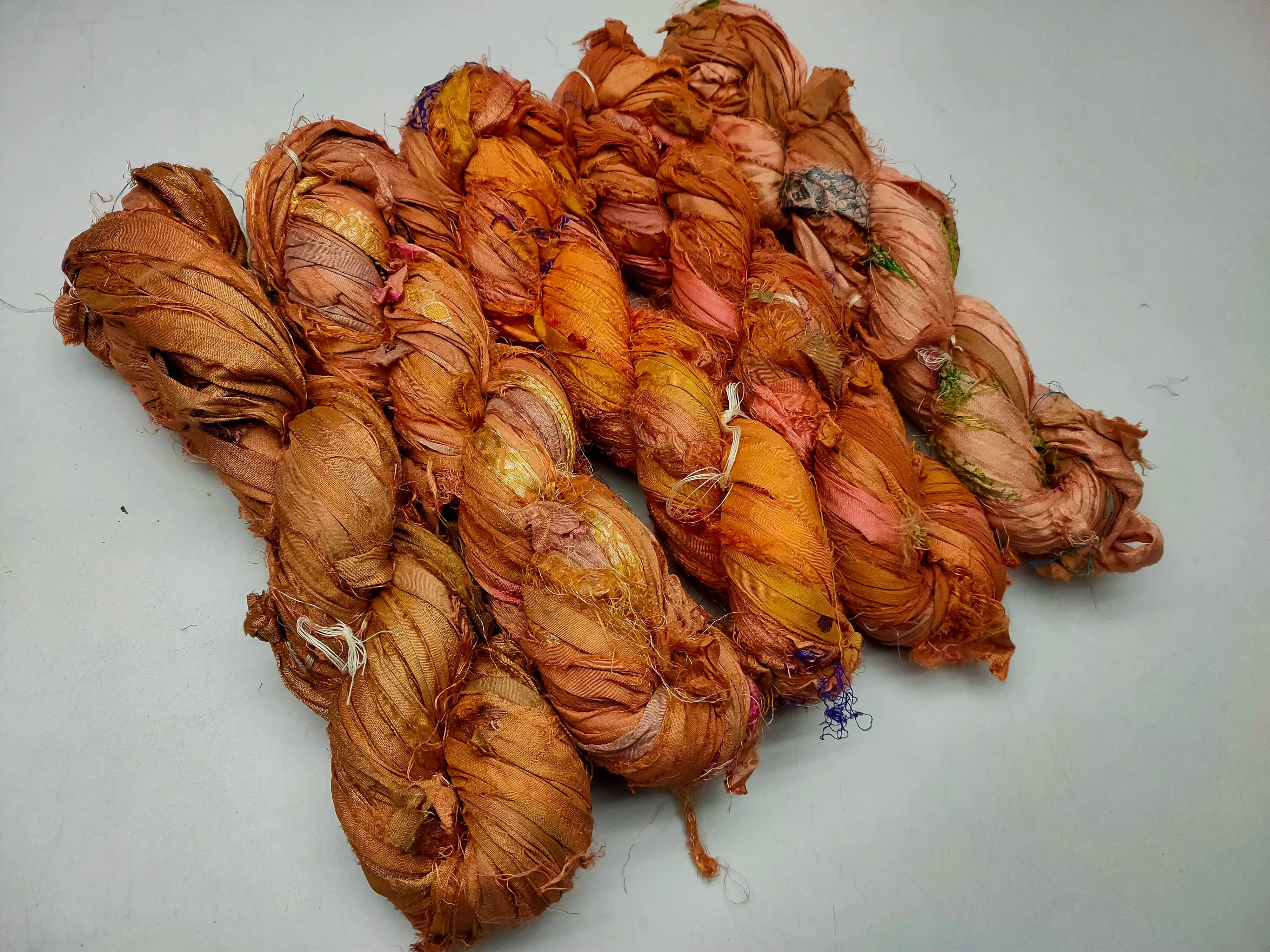 Recycled Sari Silk Ribbon - Carrot