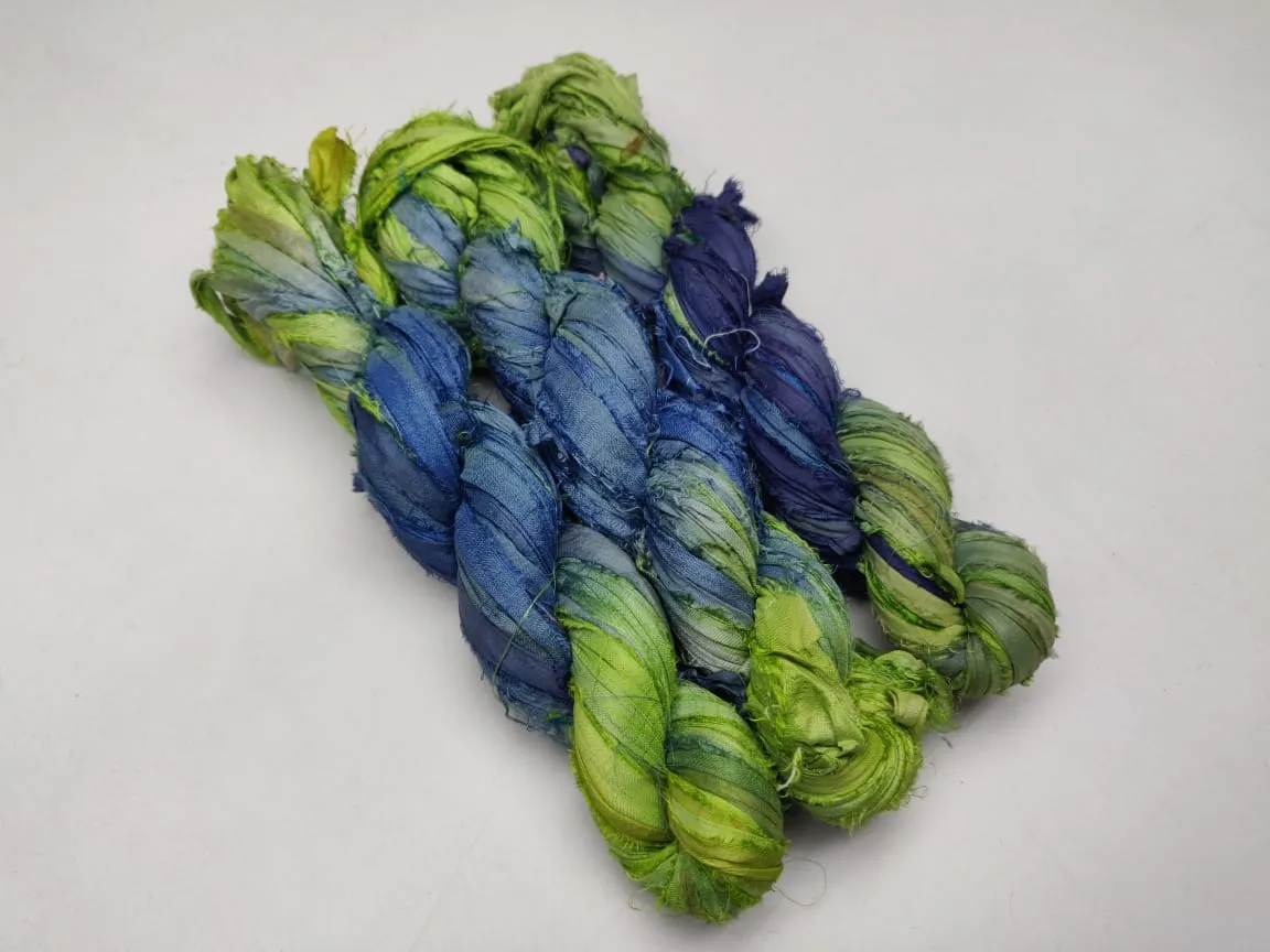 Recycled Sari Silk Ribbon - Forest Blue