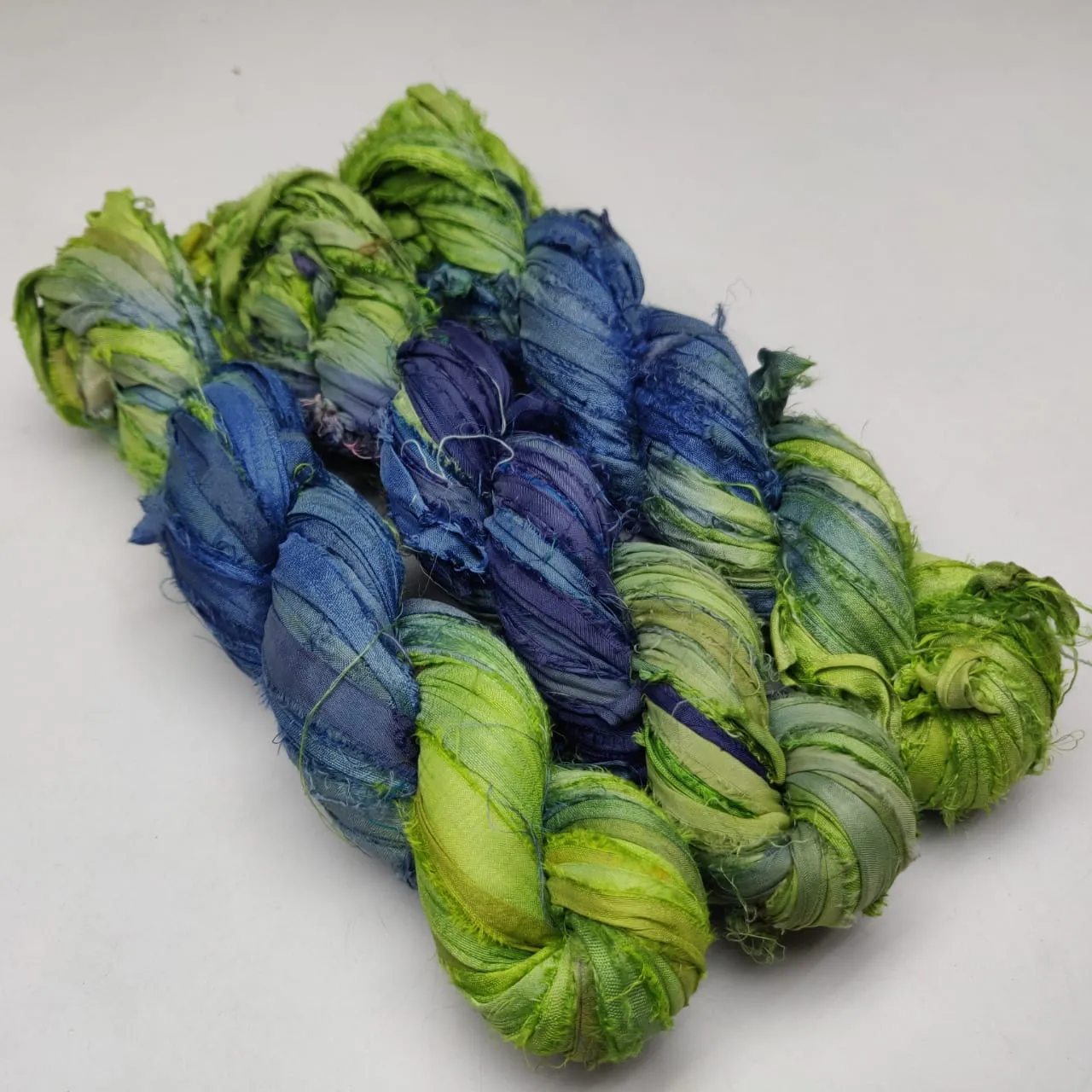 Recycled Sari Silk Ribbon - Forest Blue
