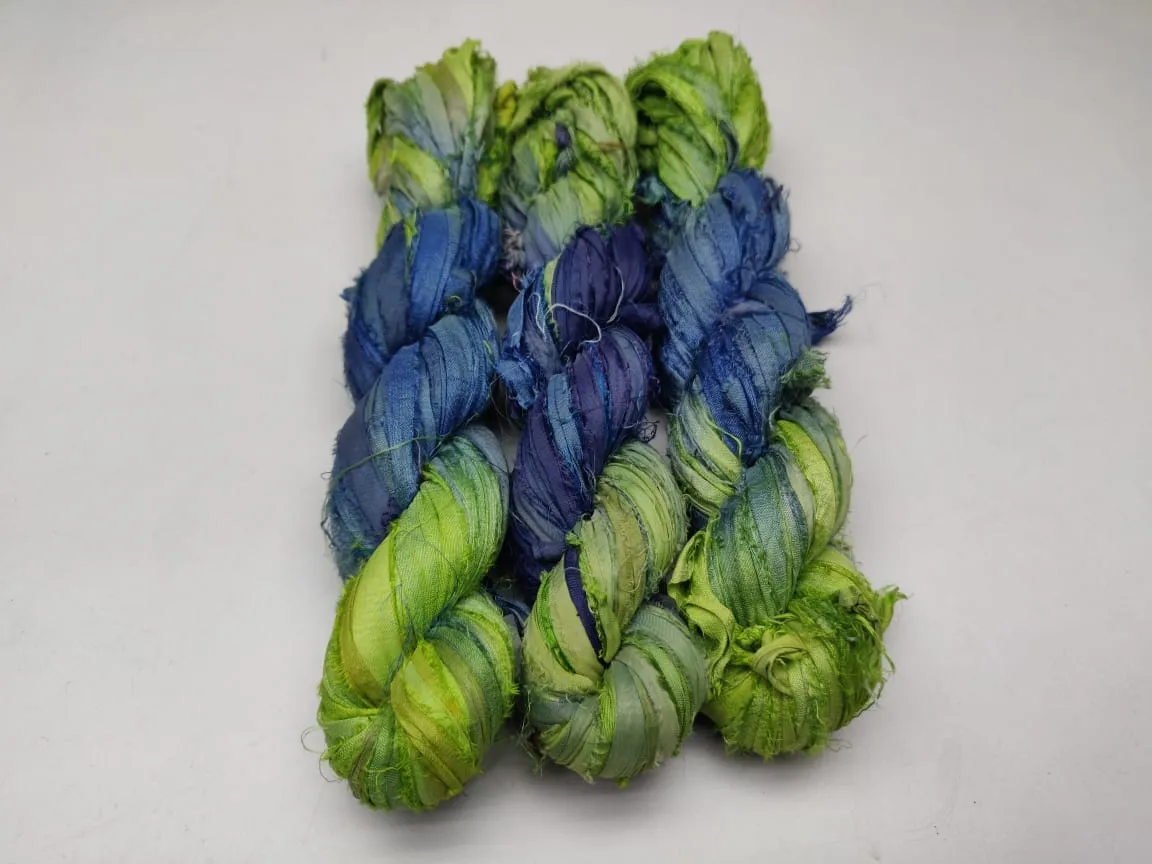 Recycled Sari Silk Ribbon - Forest Blue