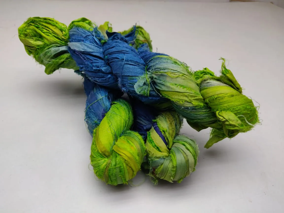 Recycled Sari Silk Ribbon - Forest Blue