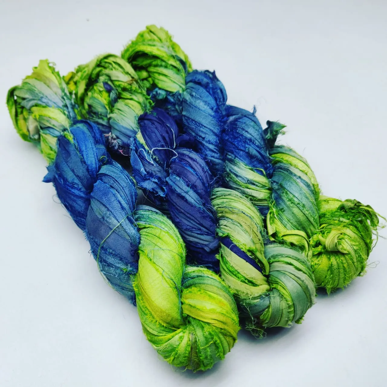 Recycled Sari Silk Ribbon - Forest Blue