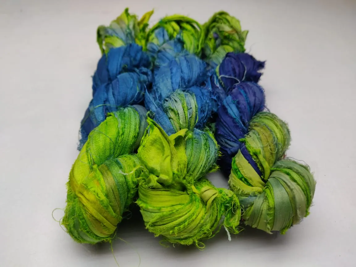 Recycled Sari Silk Ribbon - Forest Blue