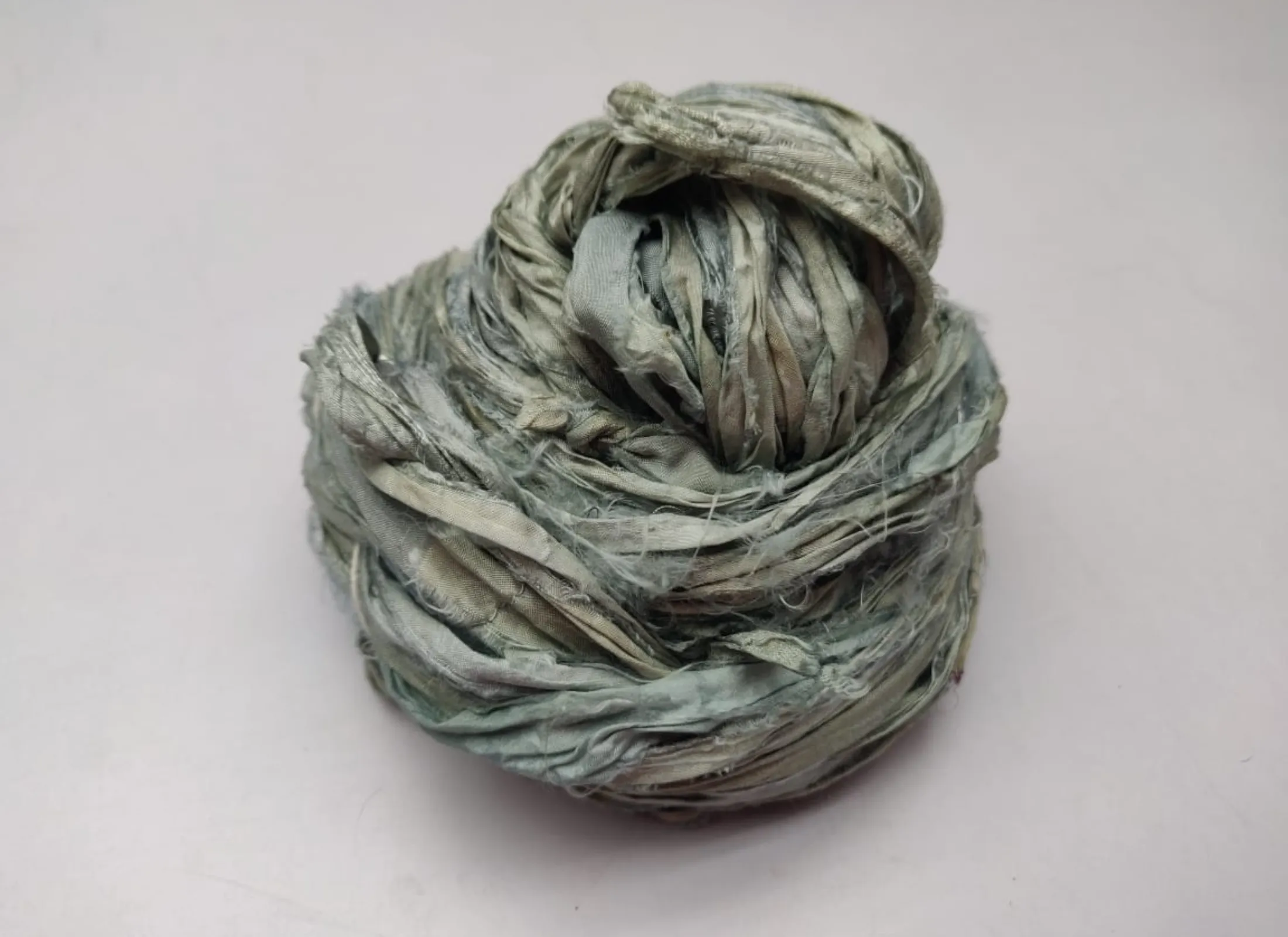 Recycled Sari Silk Ribbon Green Spring
