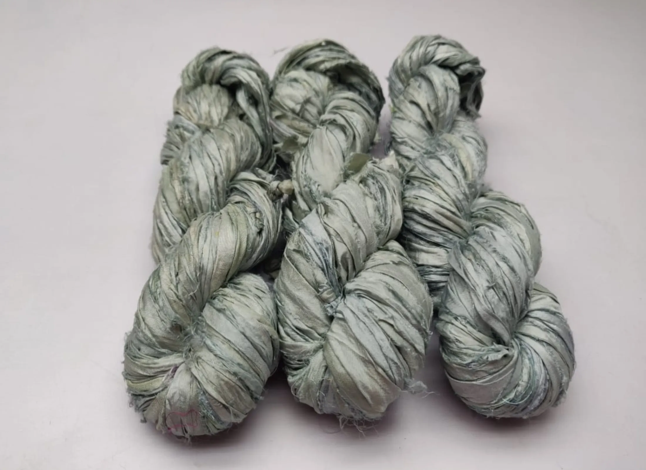 Recycled Sari Silk Ribbon Green Spring