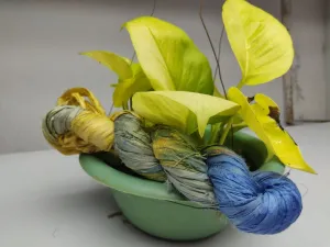 Recycled Sari Silk Ribbon - Lemon Aqua