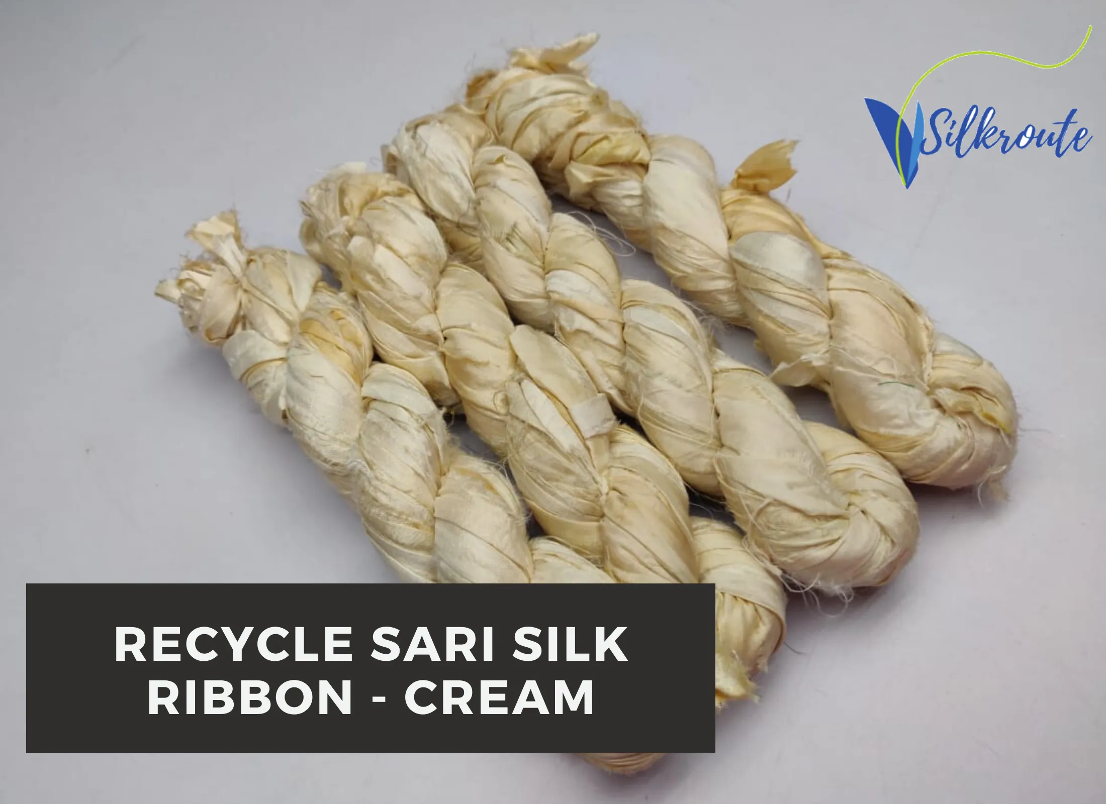 Recycled Sari Silk Ribbon White/Off White