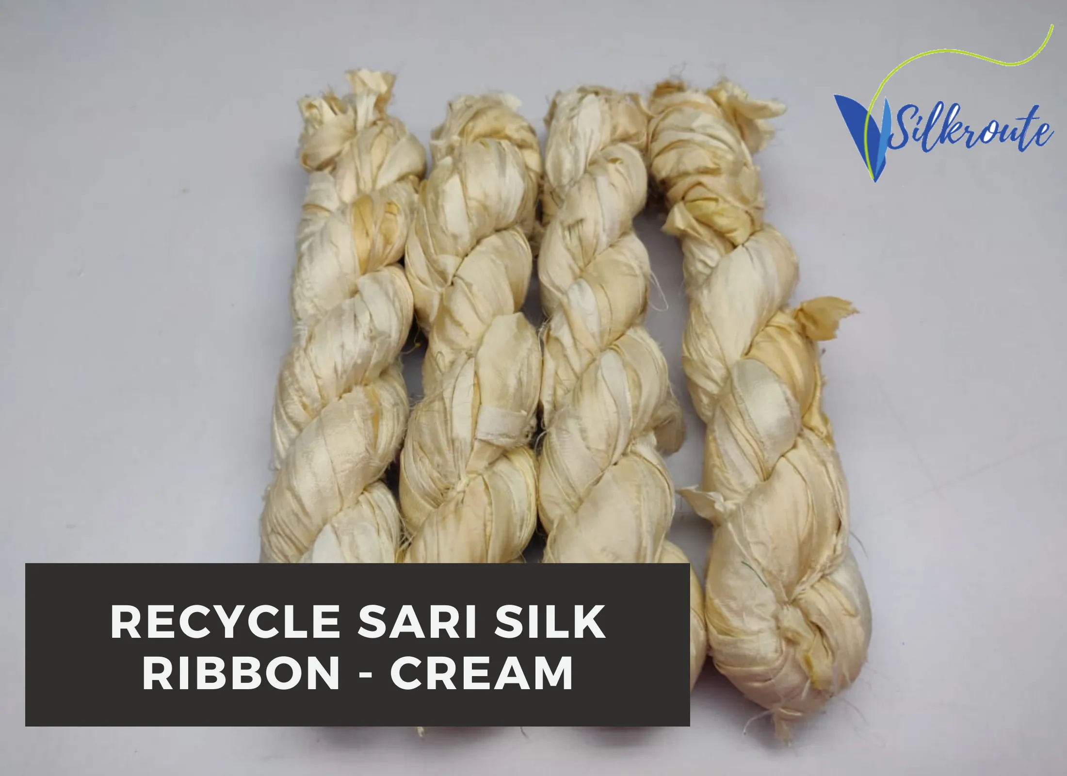 Recycled Sari Silk Ribbon White/Off White